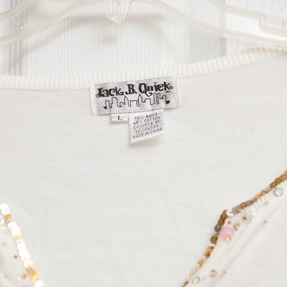 Jack B Quick Vintage Sweater Colorful Fish Beads and Sequins Fun Print Size L - Picture 3 of 5